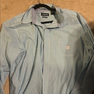 Chaps Men's Striped Dress Shirt in Blue and White